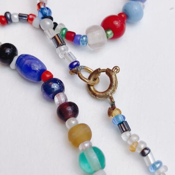 VTG Mid Century Glass Bead Necklace Boho Artisan Murano Style Lampwork 60s 70s - Picture 8 of 15